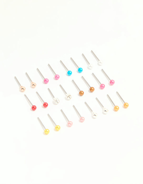 Silver Multicoloured Micro Stud Earrings 12-Pack