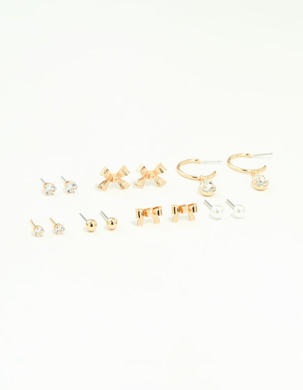 Gold Diamante & Pearl Earrings Stack 7-Pack