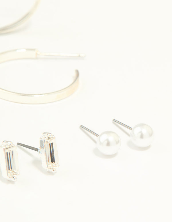 Silver Diamante Mixed Stud & Hoop Earrings 7-Pack