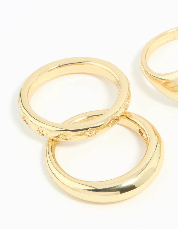 Gold Plated Compass & Star Stacking Rings 4-Pack