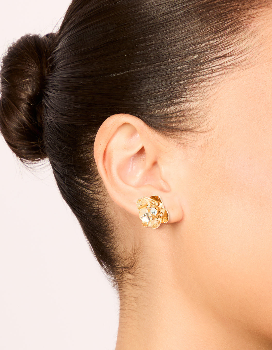 Gold Diamante Flower Stud Earrings