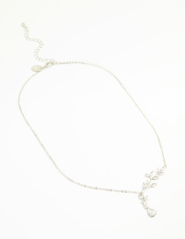 Silver Cubic Zirconia Vine Pear Necklace