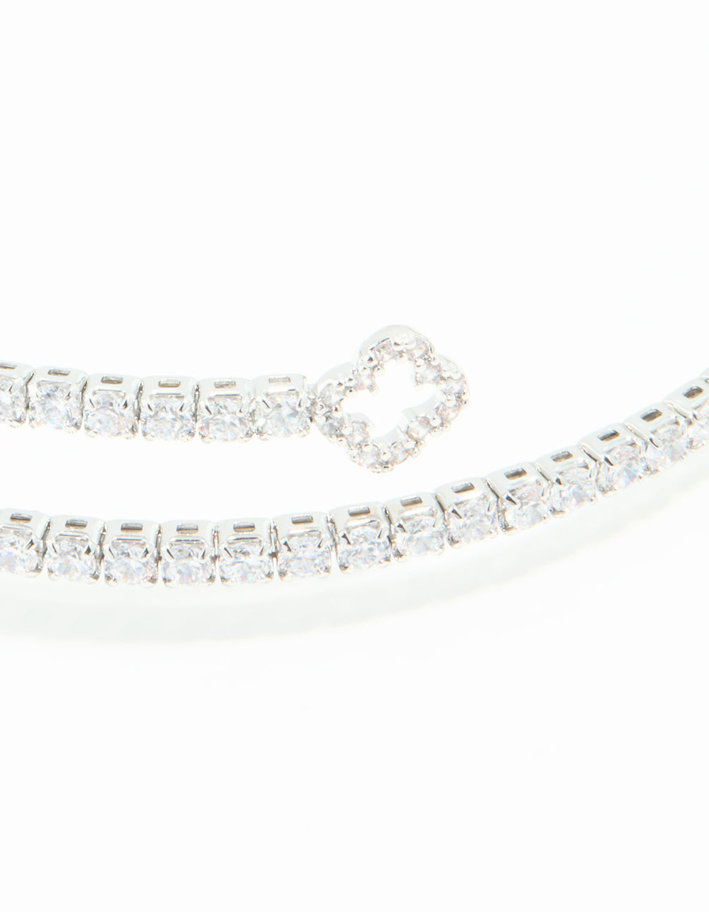 Silver Cubic Zirconia Open Floral Bangle
