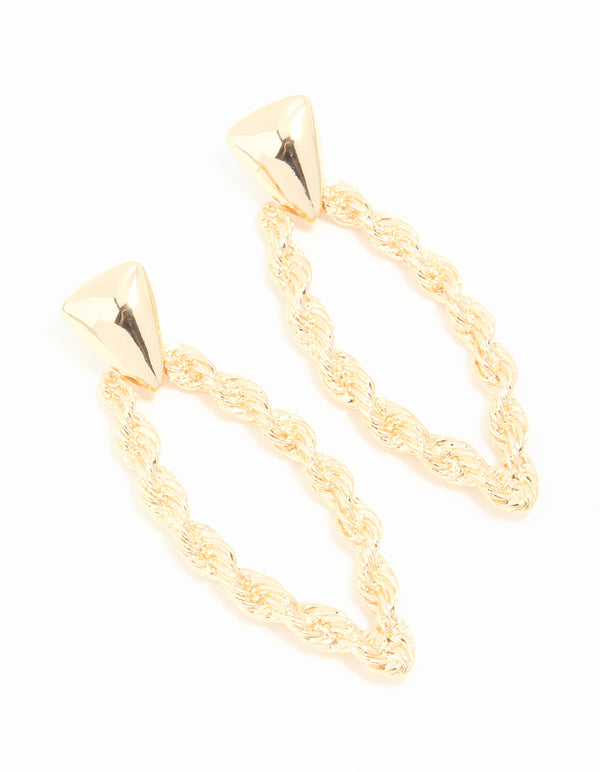 Gold Twisted Rope Drop Earrings