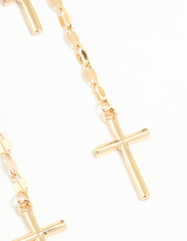 Gold Dangly Cross Drop Earrings