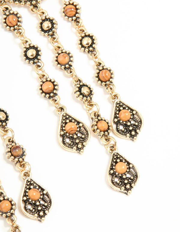 Antique Gold Orange Circle Drop Earrings
