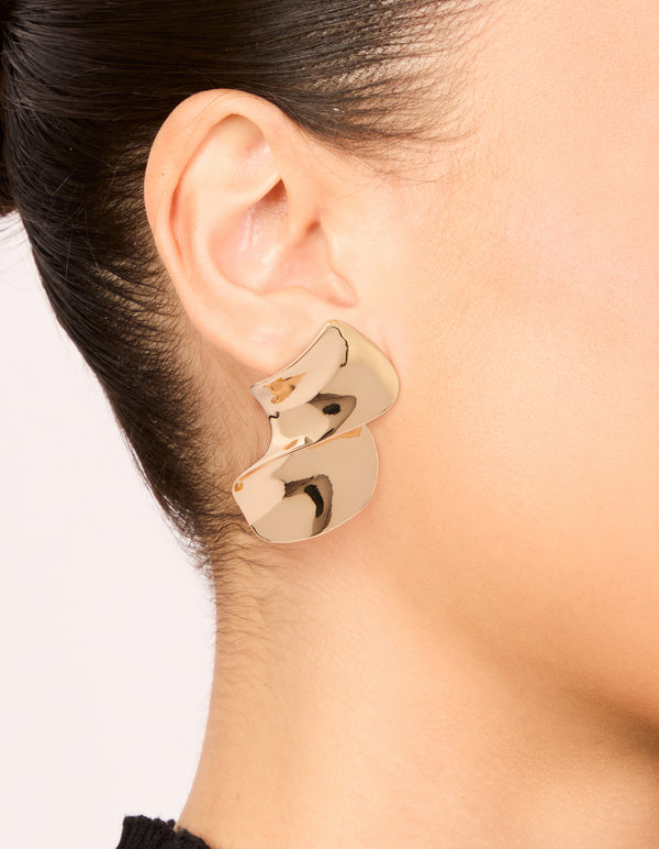 Gold Large Swirl Stud Earrings