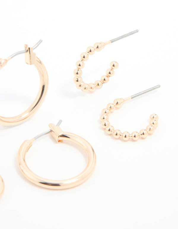 Gold Sleek & Bubble Hoop Earrings 3-Pack