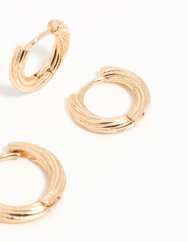 Antique Gold Graduating Twisted Hoop Earrings 3-Pack