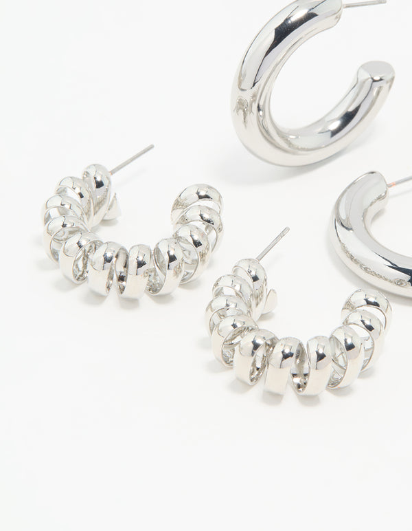 Silver Chunky & Braided Hoop Earrings 3-Pack