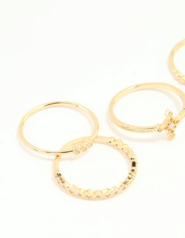Gold Plated Dainty Cubic Zirconia Stacking Rings 5-Pack