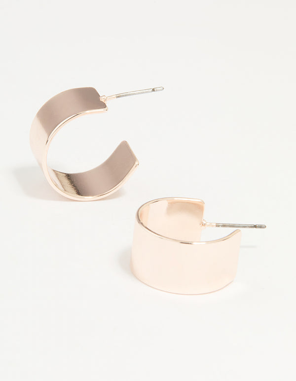 Rose Gold Thick Flat Small Hoop Earrings