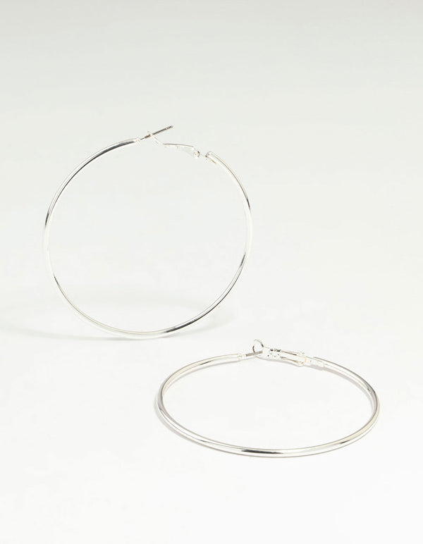 Silver Plain Thin Hoop Earrings