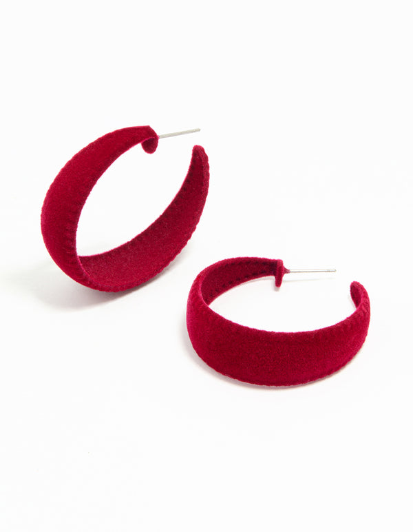 Red Velvet Coated Metal Hoop Earrings