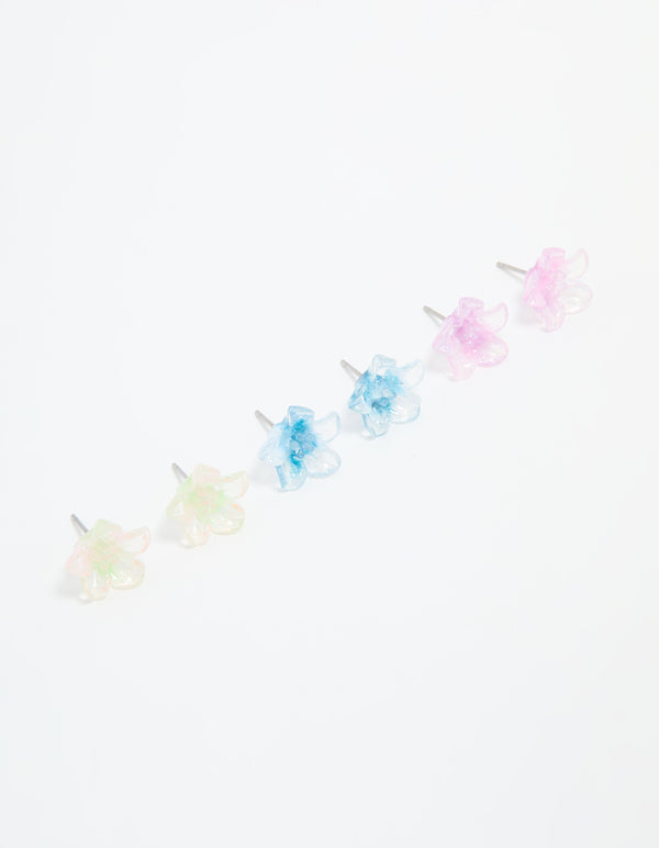 Multicoloured Acrylic Flower Stud Earrings 3-Pack