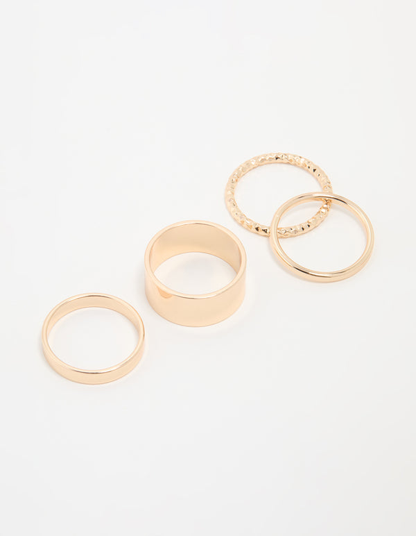 Gold Thick & Thin Cigar Stacking Rings 4-Pack