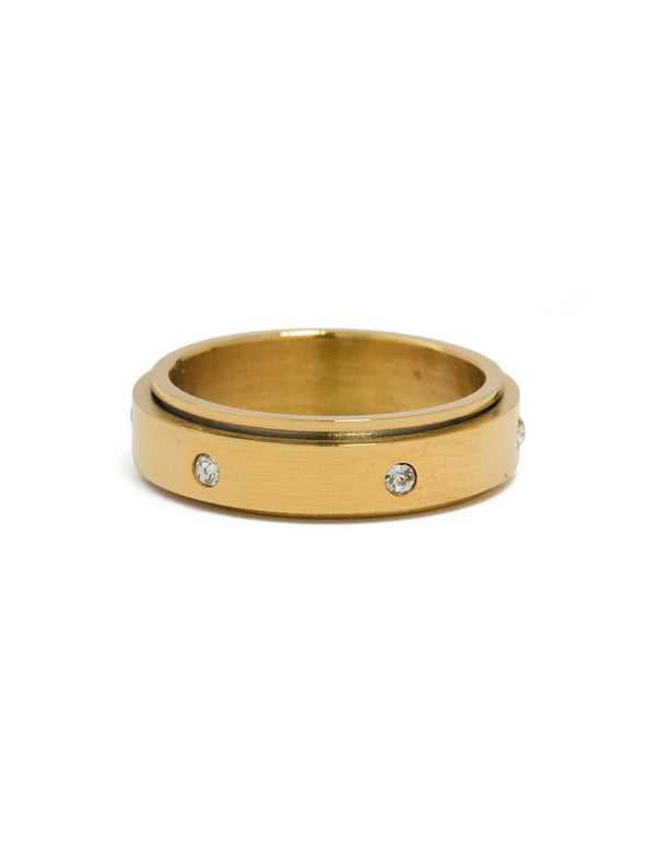Waterproof Gold Plated Stainless Steel Cubic Zirconia Spinner Ring
