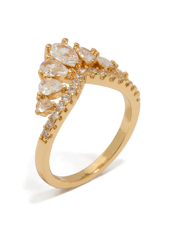 Gold Plated Cubic Zirconia Princess Cut Pear Ring