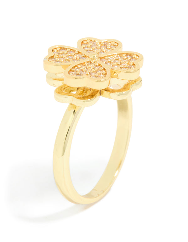 Waterproof Gold Plated Stainless Steel Spinning Clover Ring