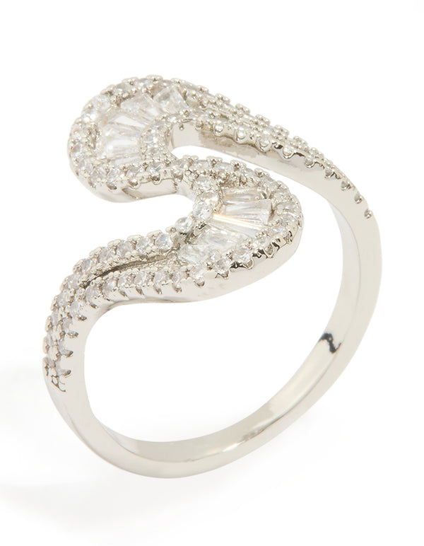 Silver Cubic Zirconia Swivel Statement Ring