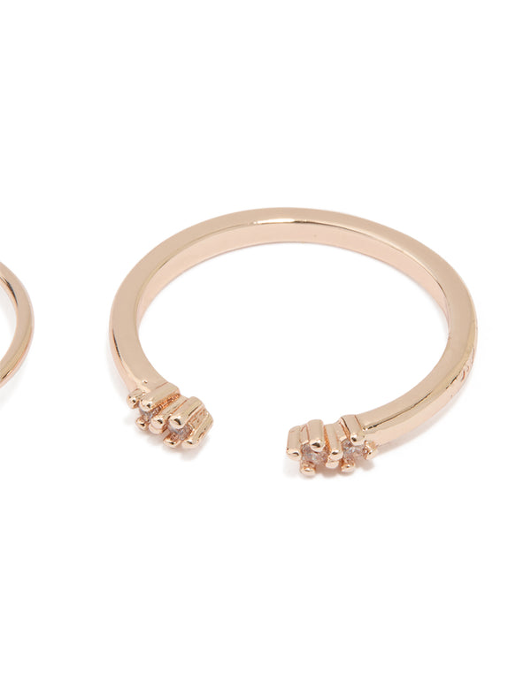 Rose Gold Cubic Zirconia Petal Rings 3-Pack