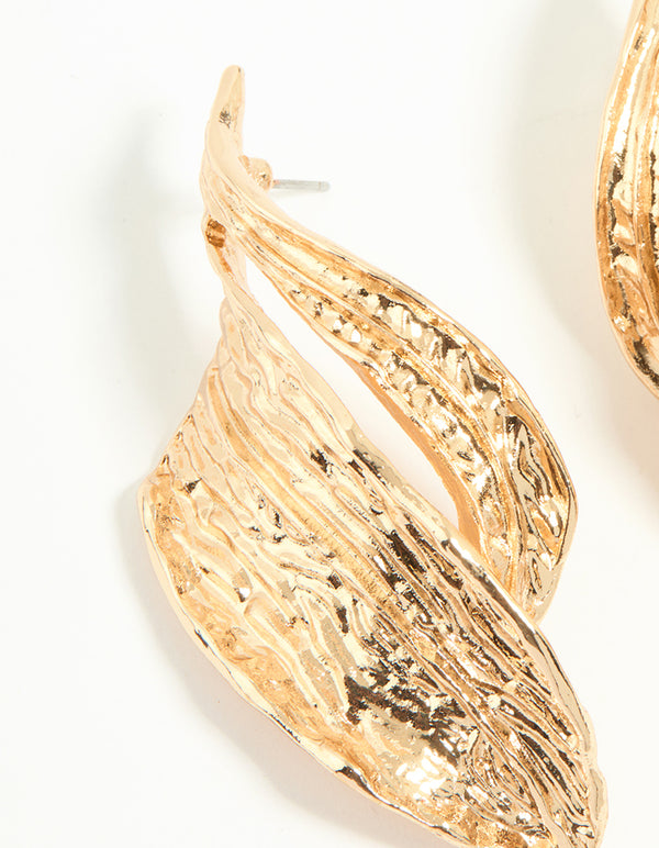 Gold Statement Leaf Stud Earrings