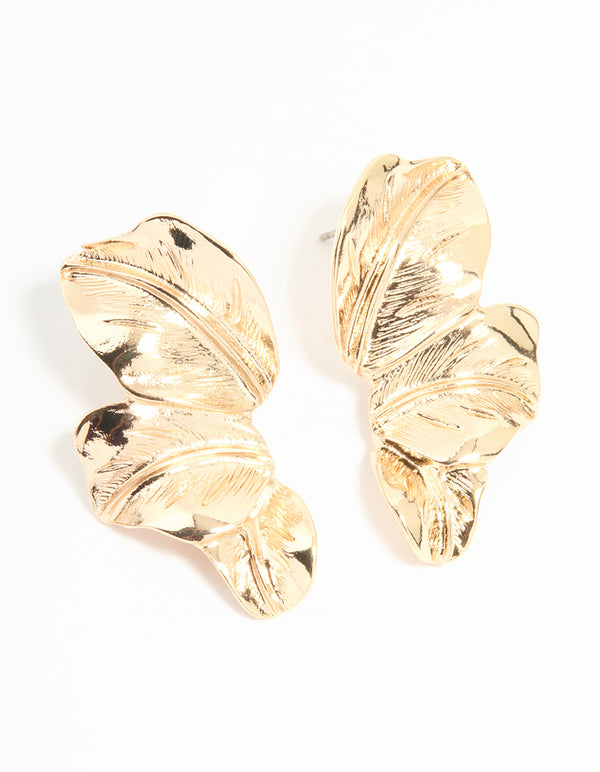 Gold Flower Petal Mini Stud Earrings