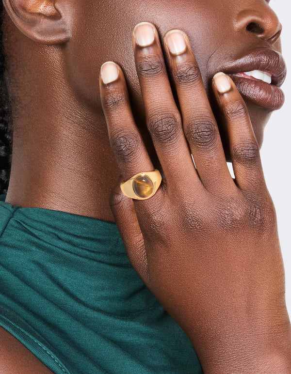 Waterproof Gold Plated Stainless Steel Statement Stone Ring