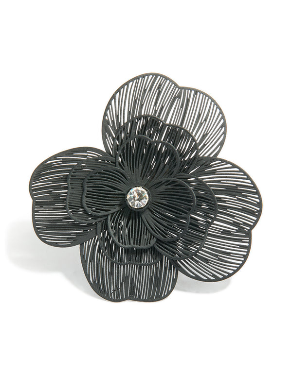 Black Flower Statement Ring