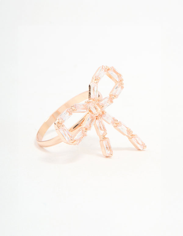 Rose Gold Diamante Bow Ring