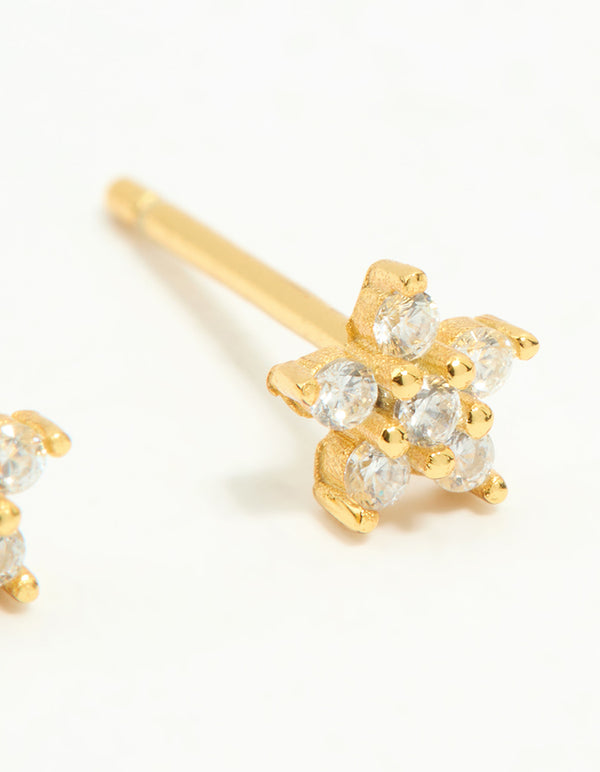 Gold Plated Sterling Silver Cubic Zirconia Flower Stud Earrings