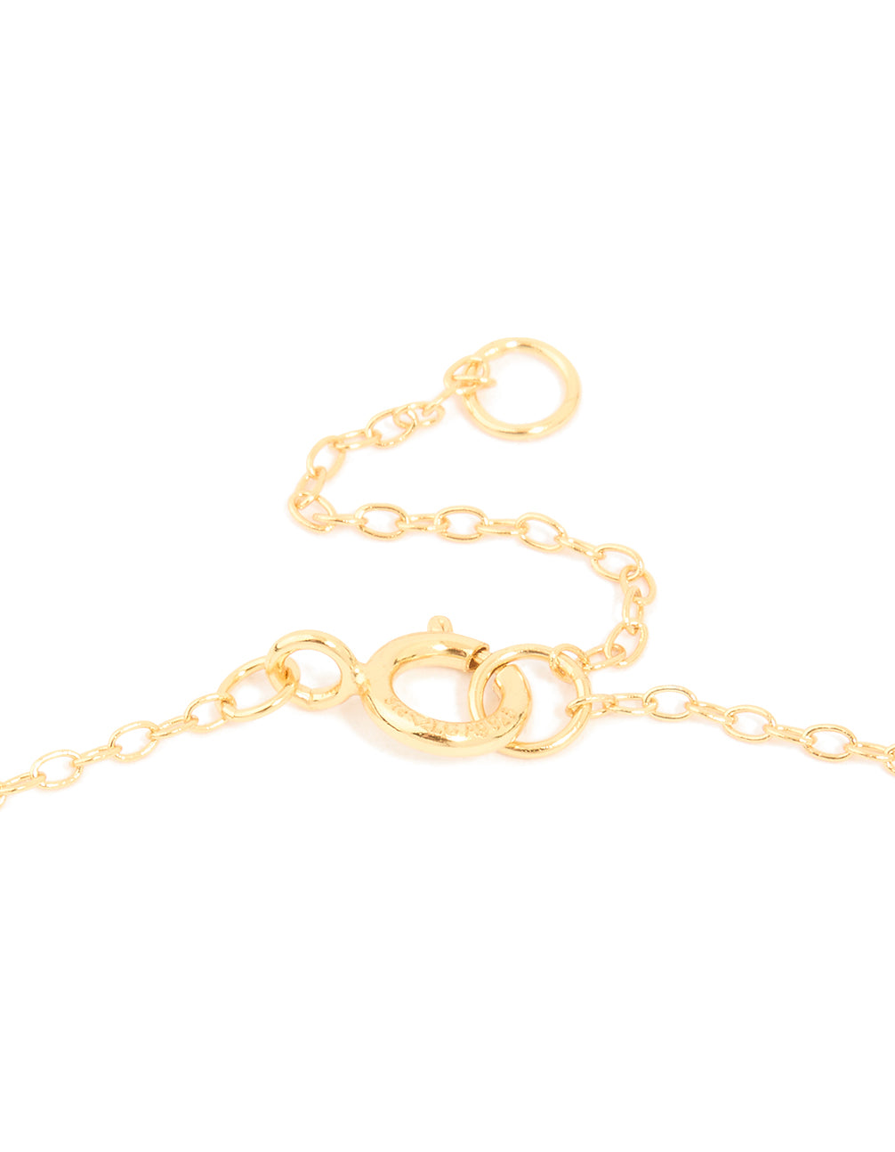 Crafted from gold plated sterling silver, this cubic zirconia pavé letter A necklace features initials and statement design in gold and clear clasp detail view