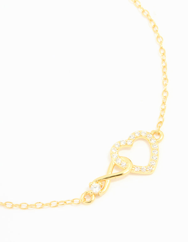 Gold Plated Sterling Silver Cubic Zirconia Infinity & Heart Bracelet