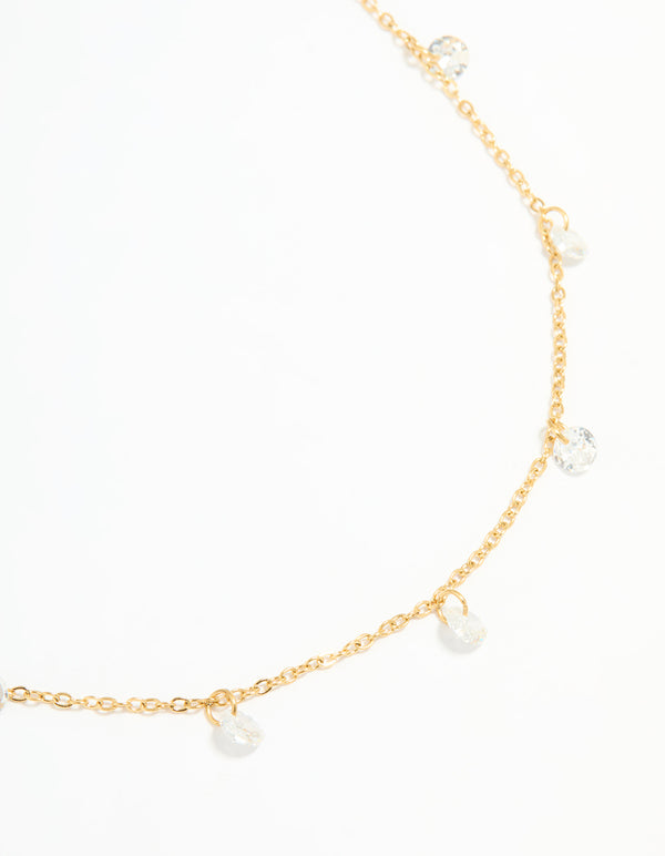 Waterproof Gold Plated Stainless Steel Cubic Zirconia Floating Charm Necklace