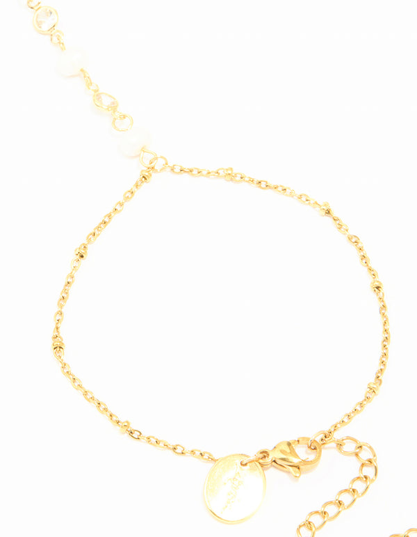 Waterproof Gold Plated Stainless Steel Pearl Hand Chain
