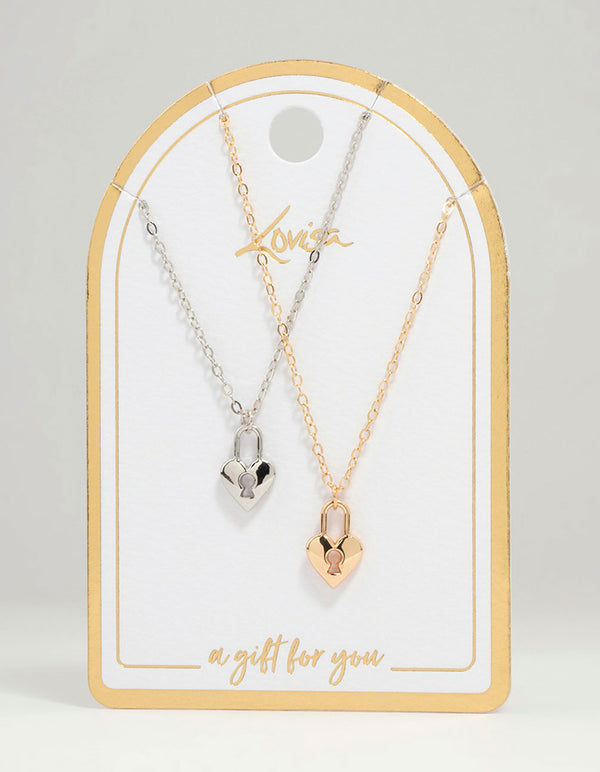 Mixed Metal Heart Locket Necklaces 2-Pack