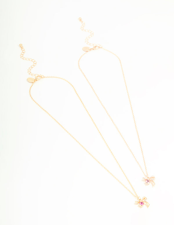 Gold Pink Diamante & Bow Necklaces 2-Pack