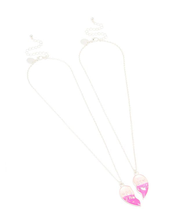 Kids Silver Pastel Heart BFF Necklaces 2-Pack