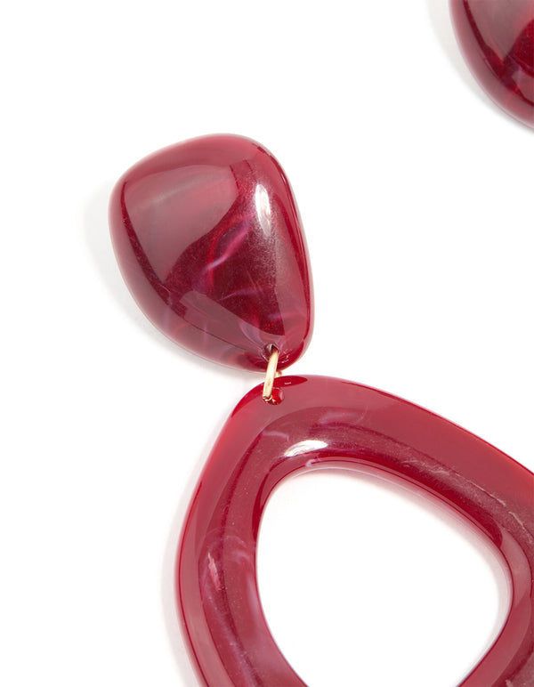 Red Acrylic Organic Open Square Oval Drop Earrings