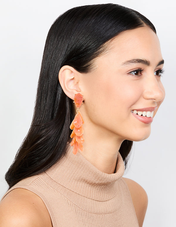 Orange Acrylic Petal Cluster Drop Earrings
