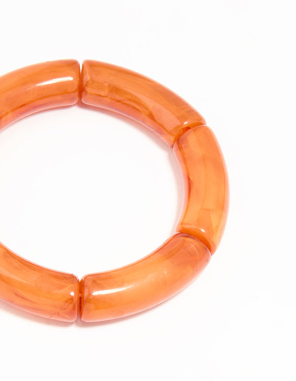 Orange Acrylic Bamboo Stretch Bracelets 3-Pack