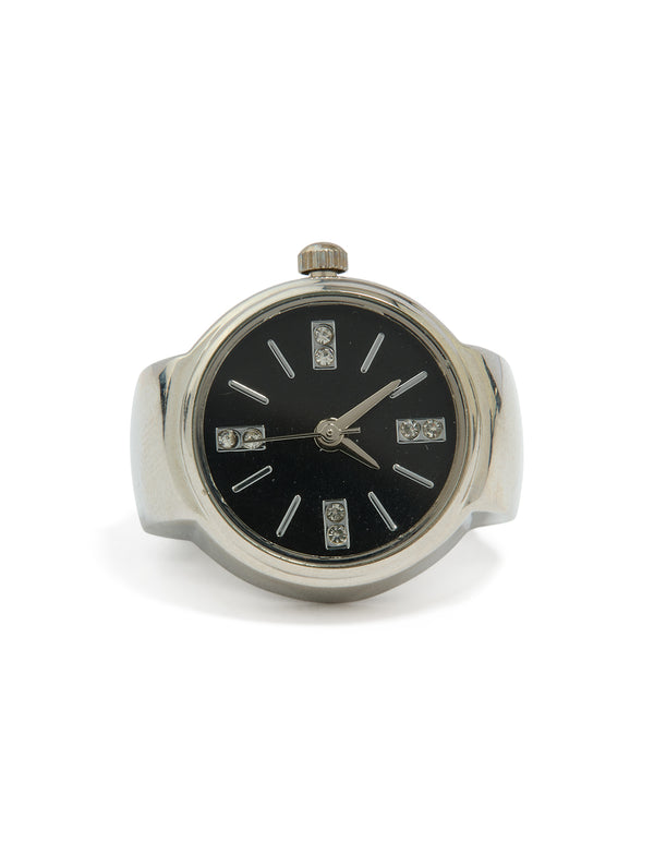 Silver Black Statement Watch Ring
