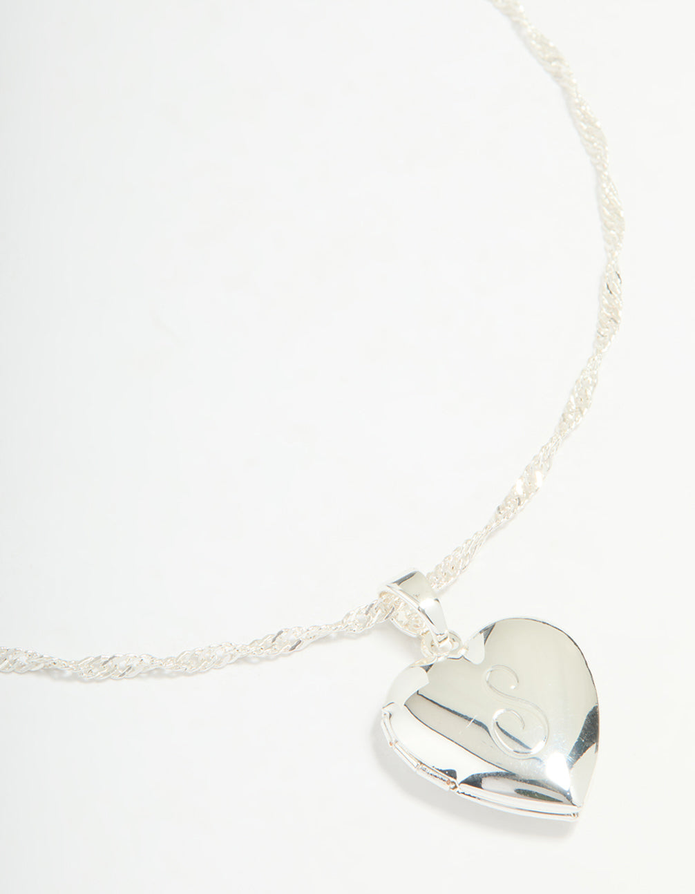 Silver Plated Letter S Heart Locket Necklace