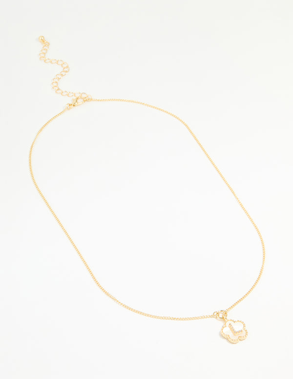 Gold Plated Genuine Shell Letter L Flower Petal Necklace