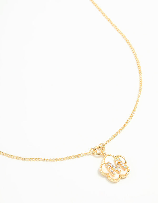 Gold Plated Genuine Shell Letter M Flower Petal Necklace