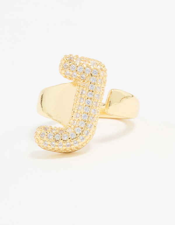Gold Plated Cubic Zirconia Bubble J Pave Ring