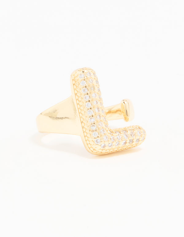 Gold Plated Cubic Zirconia Bubble L Pave Ring