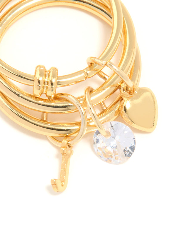 Gold Plated Cubic Zirconia Letter J Charm Ring