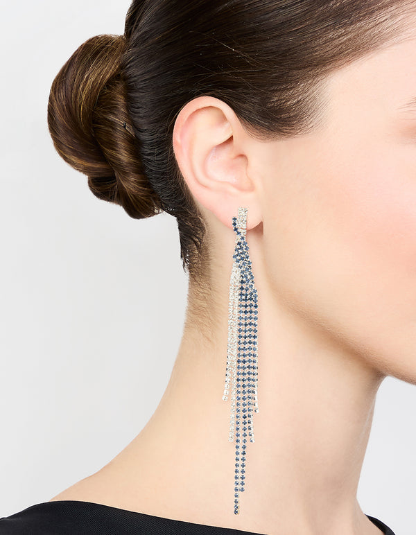 Silver Blue Diamante Twisted Chain Drop Earrings