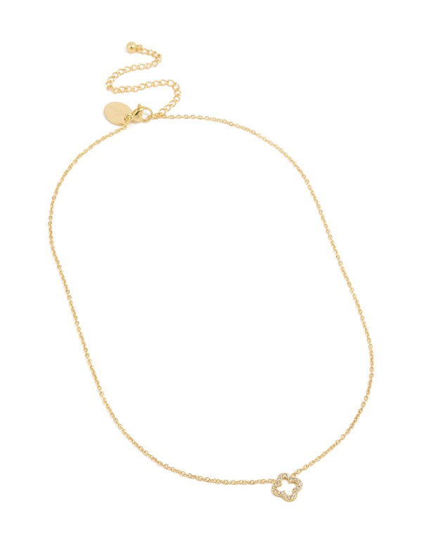 Waterproof Gold Plated Stainless Steel Diamante Flower Outline Necklace